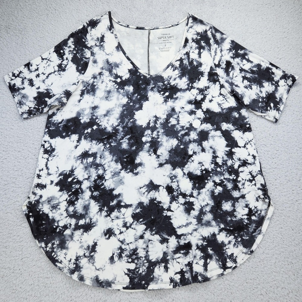 Torrid Shirt Womens 3 Black White Tie Dye Super Soft V Neck Tunic Jersey Casual